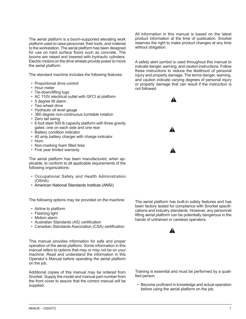 Chapter 1 – introduction, Danger, Warning | Caution | Snorkel AB46JE User Manual | Page 5 / 62