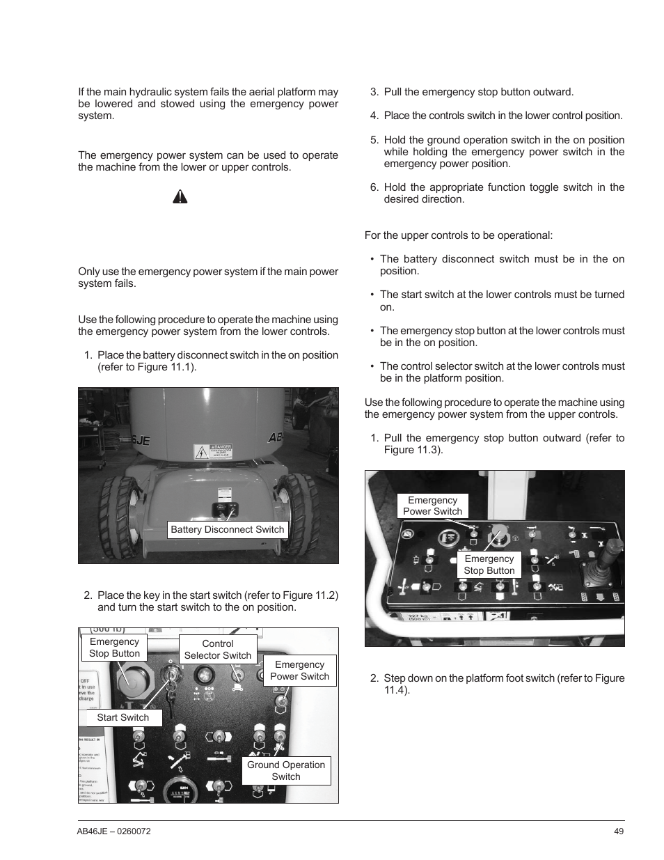 Caution, Chapter 11 – emergency operation | Snorkel AB46JE User Manual | Page 53 / 62