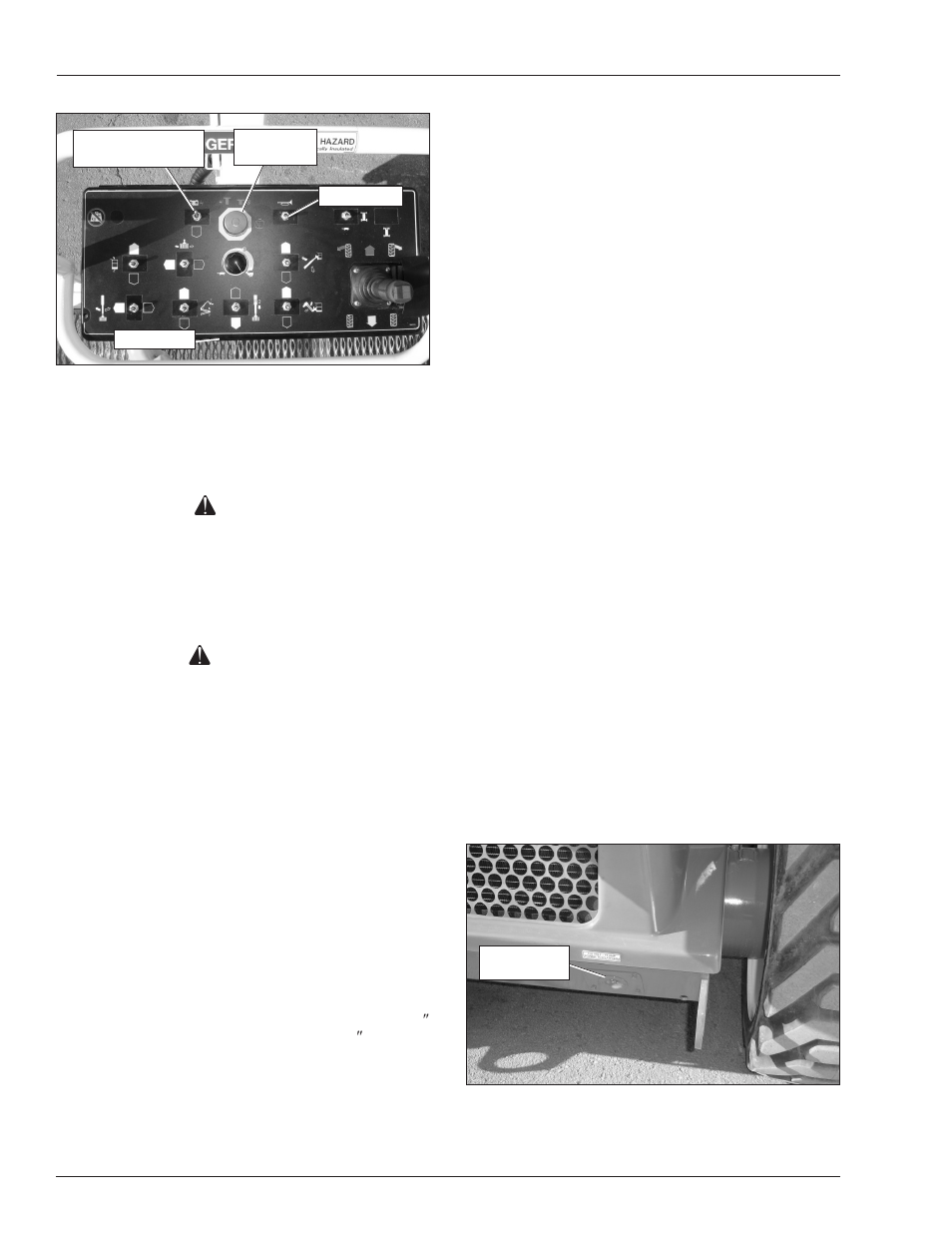 Emergency stop, Emergency power, Horn switch | Electrical power outlet, Danger, Warning | Snorkel AB46JRT User Manual | Page 36 / 68