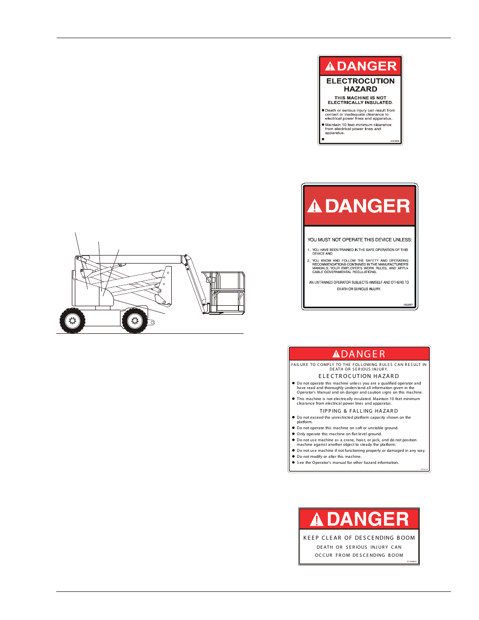 Dang e r, Chapter 7 – prestart inspection, Left side | Snorkel AB46JRT User Manual | Page 39 / 68