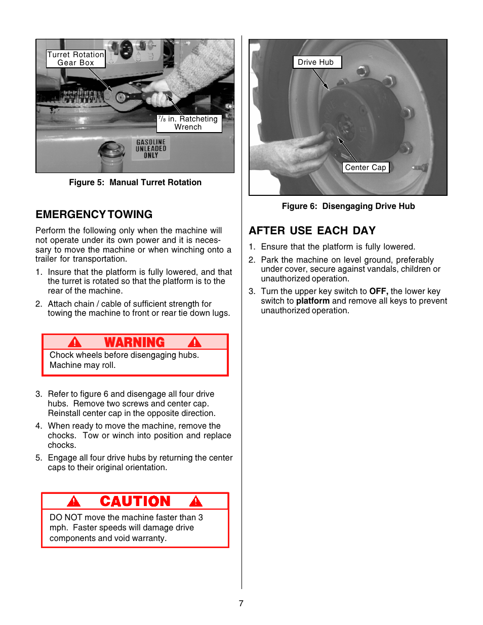 Emergency towing, After use each day | Snorkel AB46RT-sn1000+ANSI User Manual | Page 7 / 16