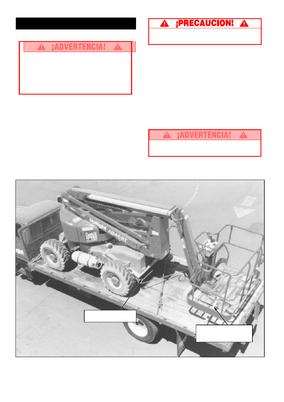 Transporte, Por grúa, Por camión o tráiler | Snorkel AB46RT-sn1000+CE User Manual | Page 42 / 48
