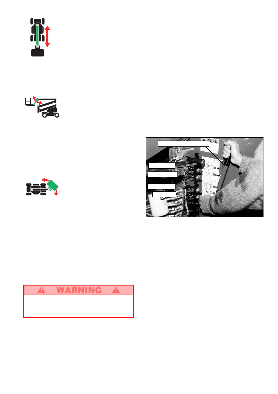 Lowering elevating assembly, Rotating turret, Extending the upper boom | Elevating the jib, Rotating the platform, Emergency operation | Snorkel AB46RT-sn1000+CE User Manual | Page 7 / 48