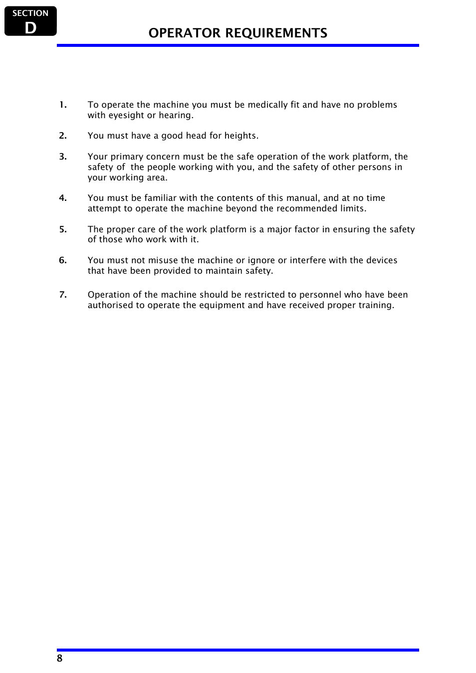 Operator requirements | Snorkel AB48HSRT-sn4611+ User Manual | Page 10 / 32