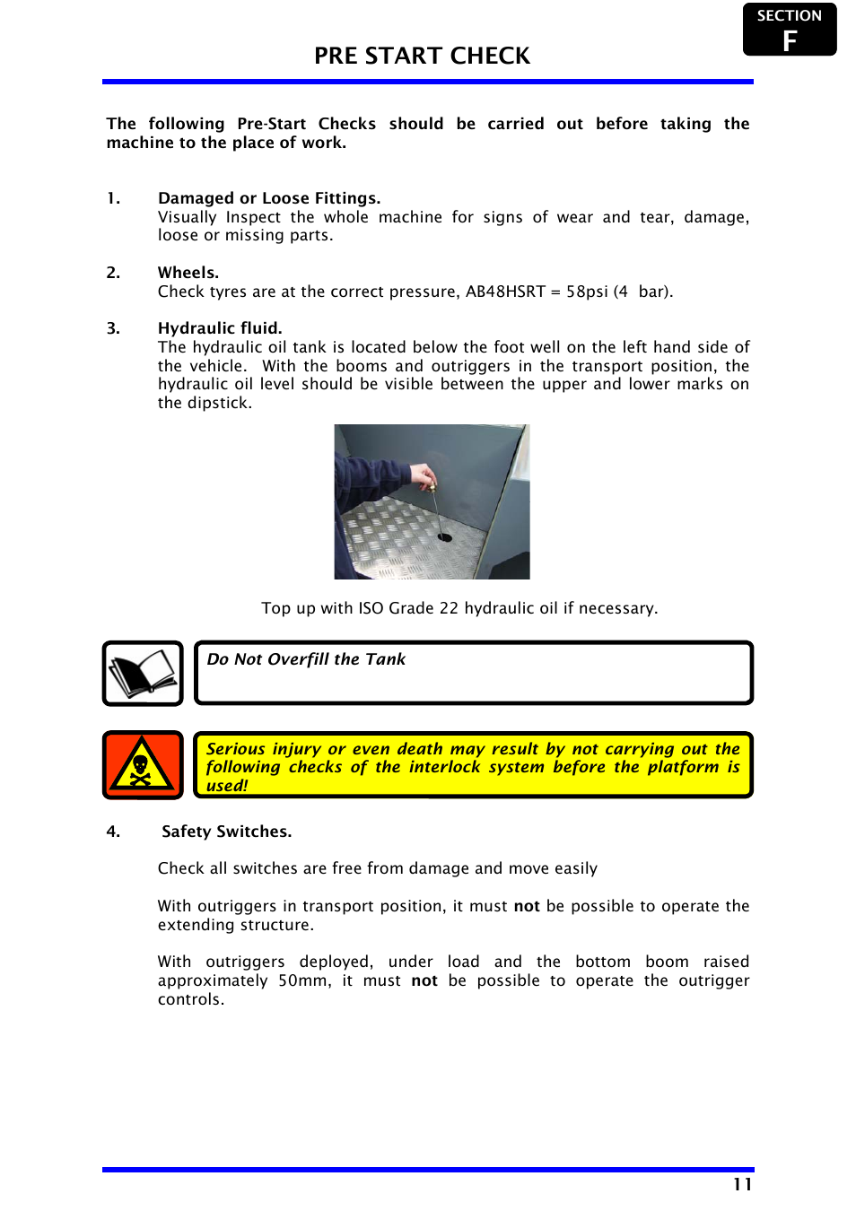 Pre start check | Snorkel AB48HSRT-sn4611+ User Manual | Page 13 / 32