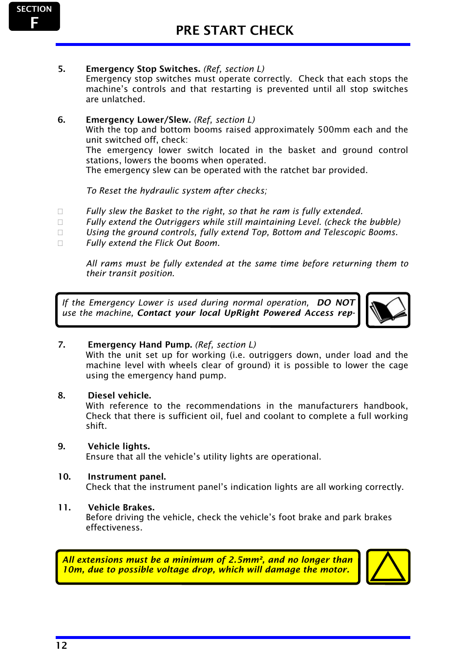 Pre start check | Snorkel AB48HSRT-sn4611+ User Manual | Page 14 / 32