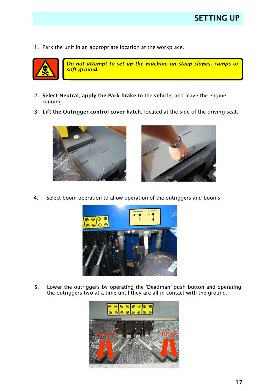 Setting up, Front rear | Snorkel AB48HSRT-sn4701+ User Manual | Page 19 / 32