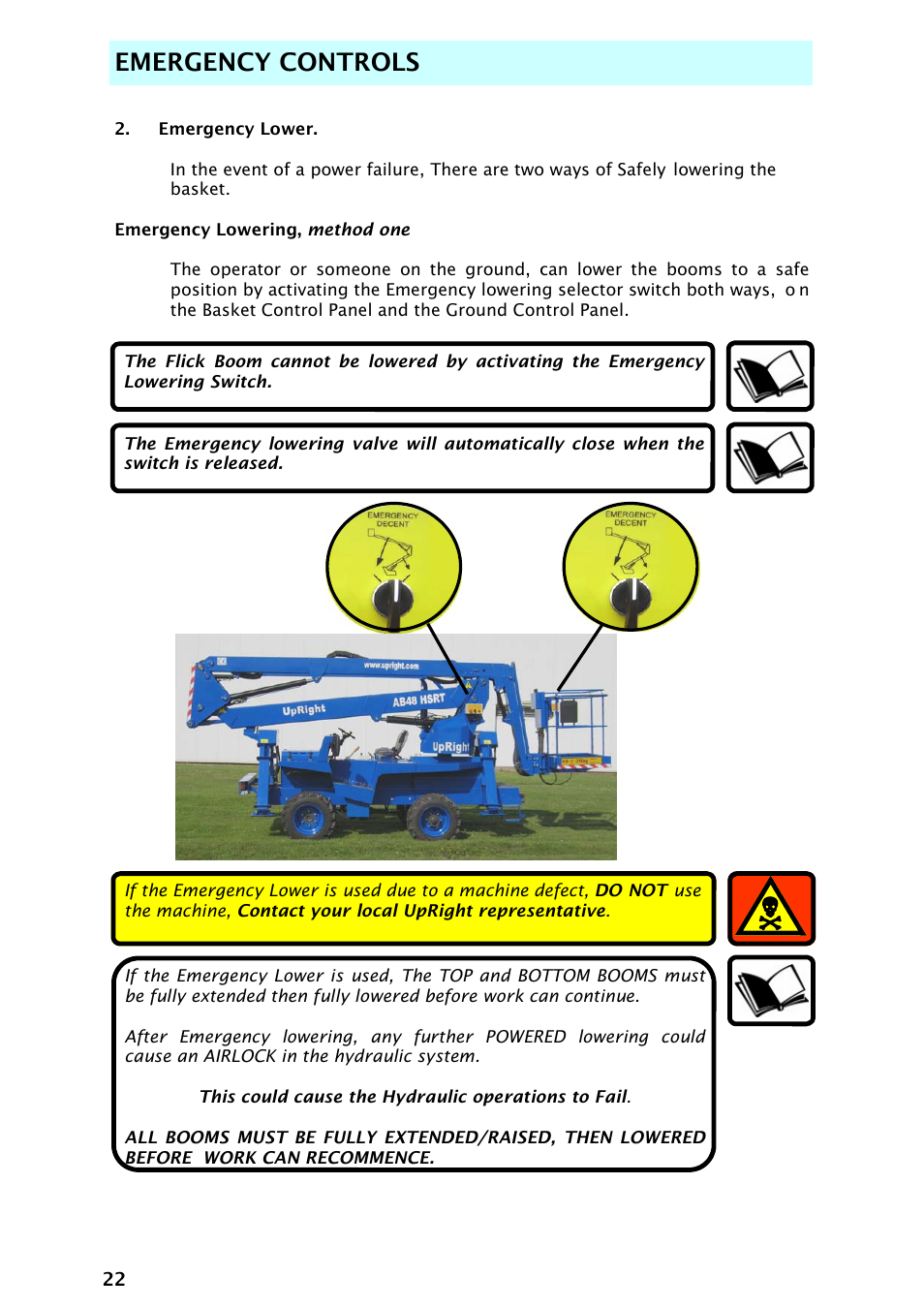 Emergency controls | Snorkel AB48HSRT-sn4701+ User Manual | Page 24 / 32