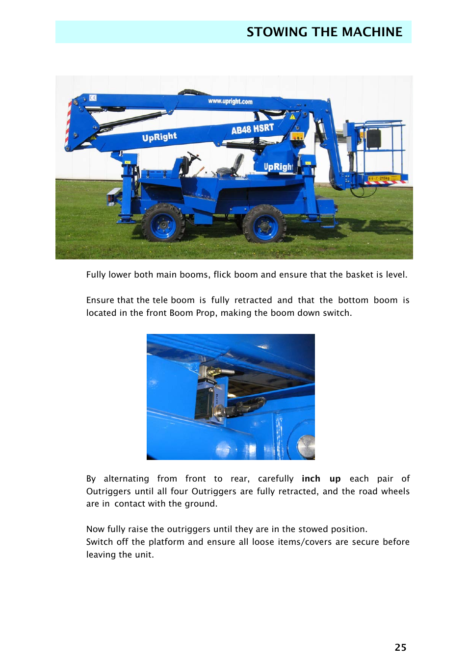 Stowing the machine | Snorkel AB48HSRT-sn4701+ User Manual | Page 27 / 32