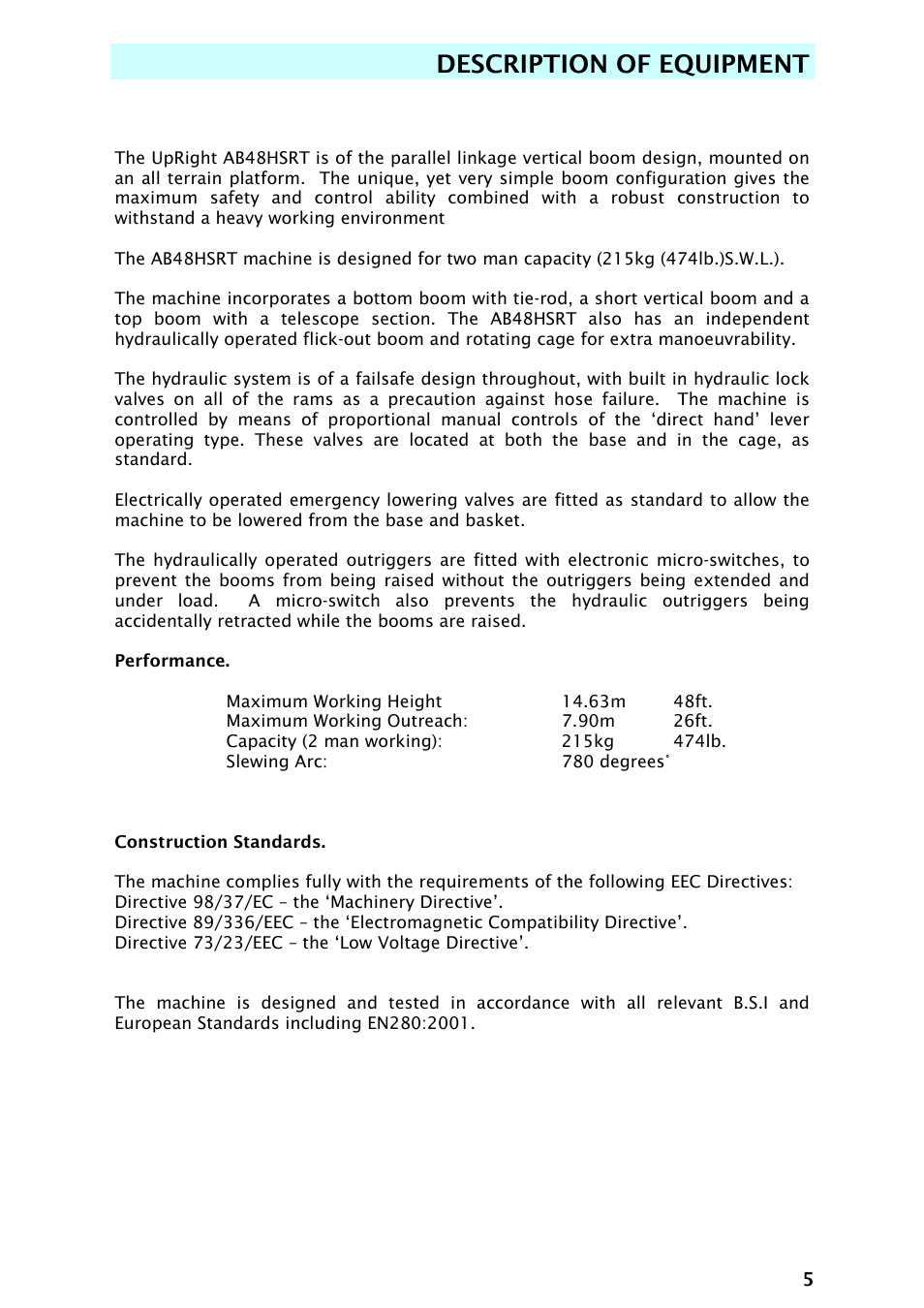 Description of equipment | Snorkel AB48HSRT-sn4701+ User Manual | Page 7 / 32