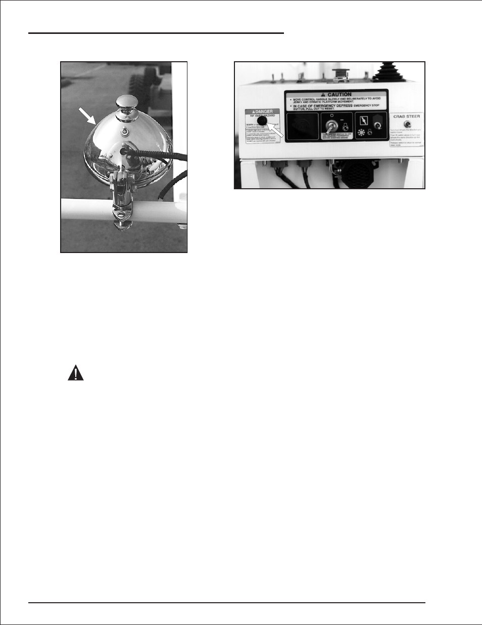 Ground fault circuit interrupt 2-6, Platform gravity gate 2-6, Ac generator switch, 2-6 | Ground fault circuit interrupt, 2-6, Platform gravity gate, 2-6, Caution | Snorkel AB50JRT User Manual | Page 27 / 90