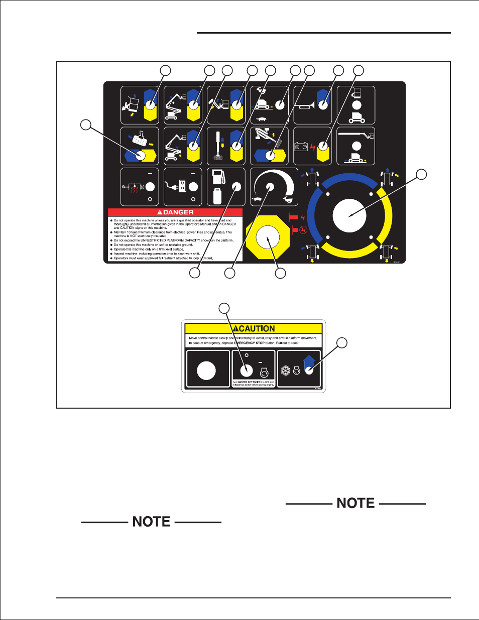 Ground control box controls 6-3, Controls location illustration, 6-3, Ground control box controls, 6-3 | Ground control box controls -3, Controls, Platform control box controls | Snorkel AB50JRT User Manual | Page 44 / 90
