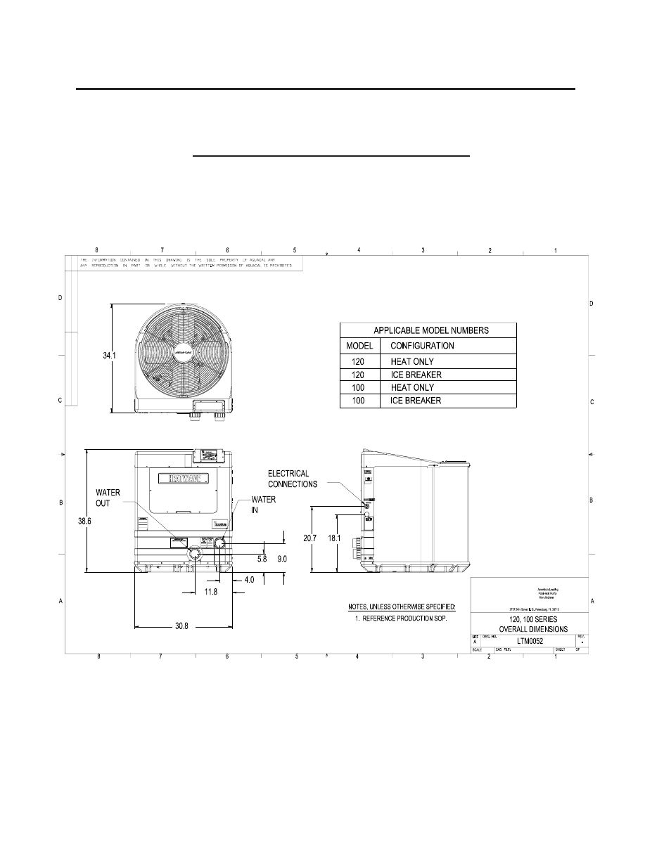 Physical characteristics specifications | Aquacal H/AT100R User Manual | Page 10 / 44