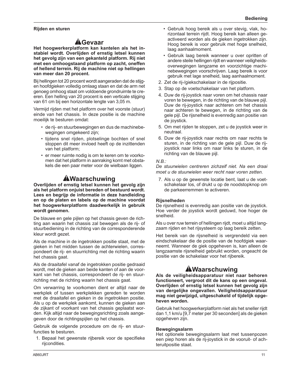 Gevaar, Waarschuwing | Snorkel AB60JRT-sn10000+ User Manual | Page 109 / 122