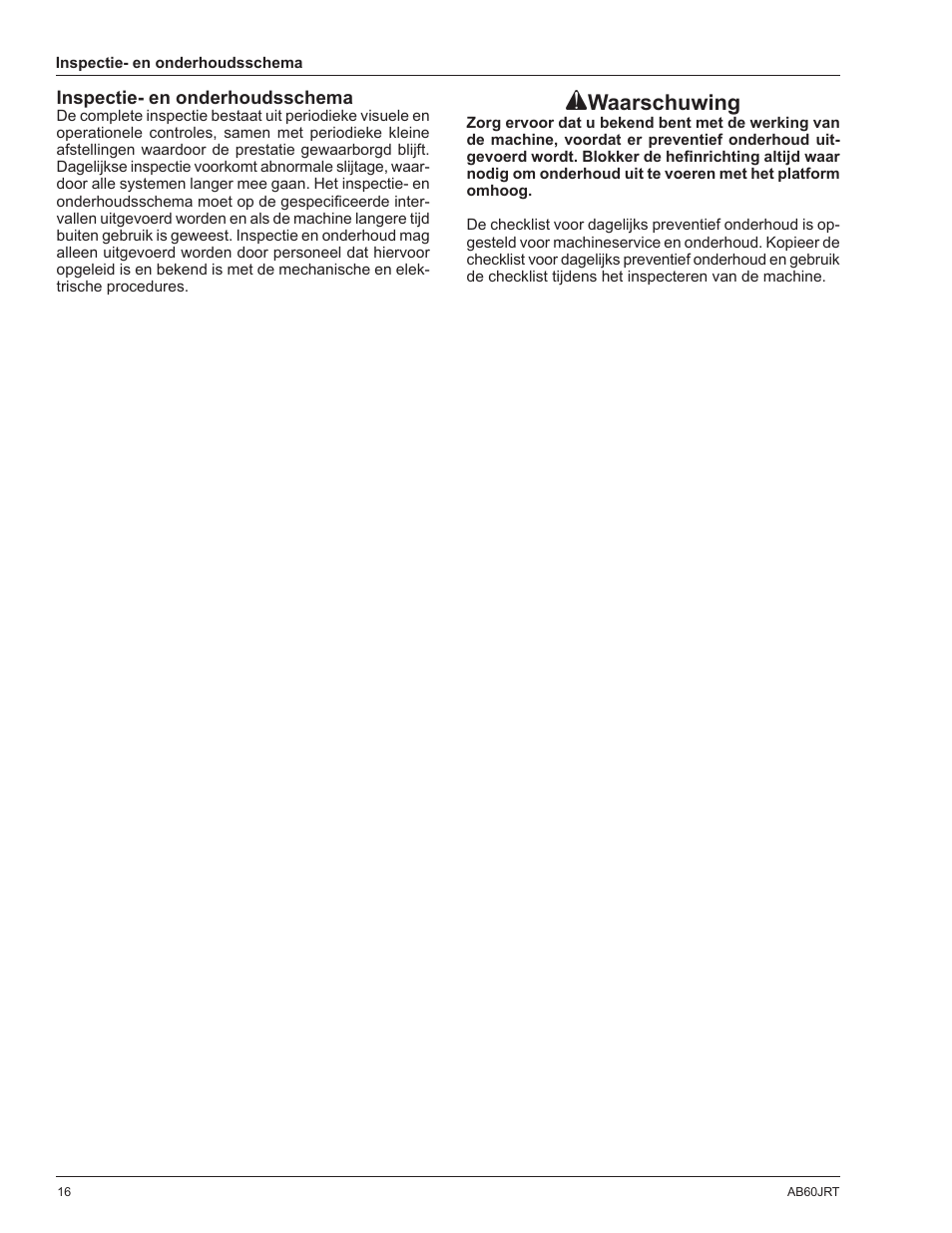 Waarschuwing | Snorkel AB60JRT-sn10000+ User Manual | Page 114 / 122