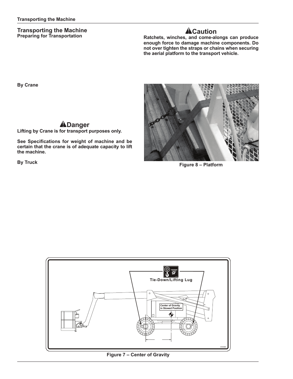 Danger, Caution, Transporting the machine | Snorkel AB60JRT-sn10000+ User Manual | Page 16 / 122