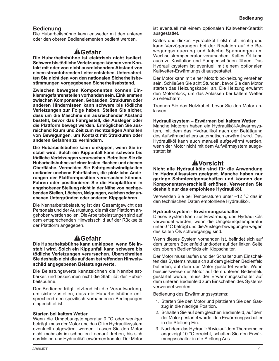 Gefahr, Vorsicht | Snorkel AB60JRT-sn10000+ User Manual | Page 35 / 122