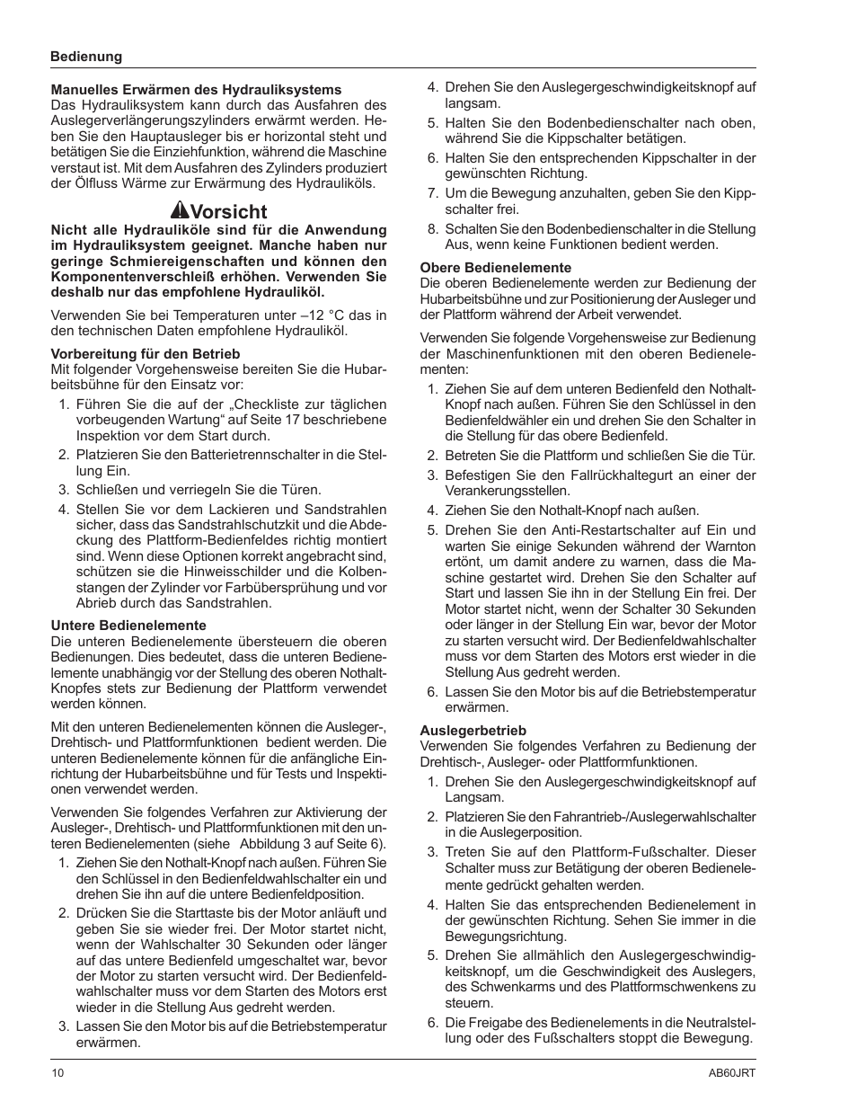 Vorsicht | Snorkel AB60JRT-sn10000+ User Manual | Page 36 / 122