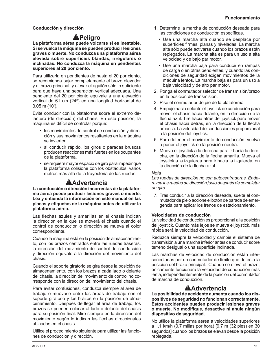 Peligro, Advertencia | Snorkel AB60JRT-sn10000+ User Manual | Page 61 / 122