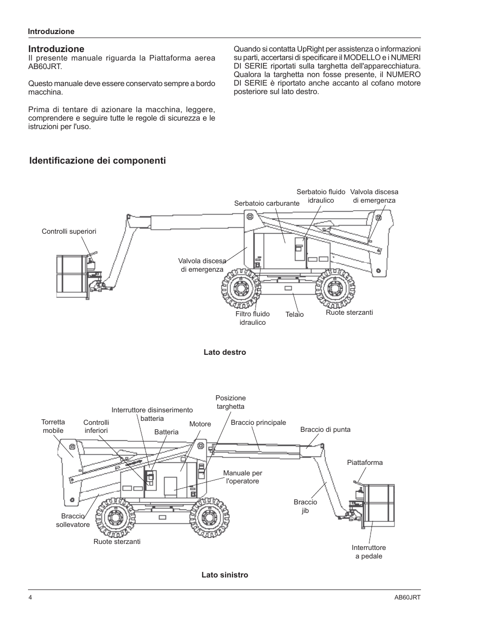 Introduzione, Identifi cazione dei componenti | Snorkel AB60JRT-sn10000+ User Manual | Page 78 / 122
