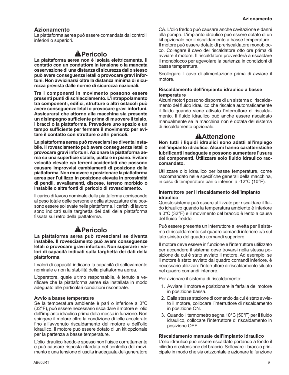 Pericolo, Attenzione | Snorkel AB60JRT-sn10000+ User Manual | Page 83 / 122