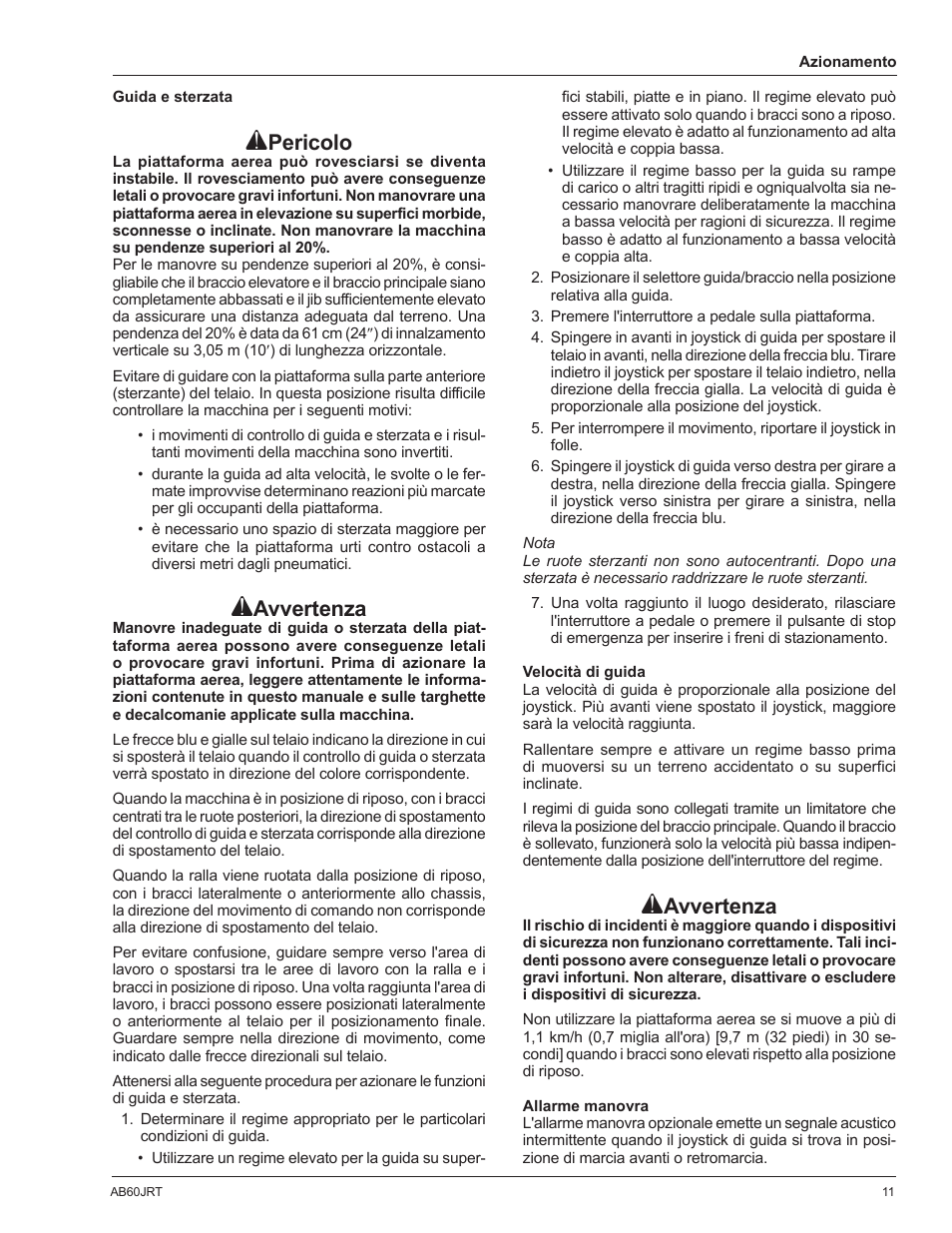 Pericolo, Avvertenza | Snorkel AB60JRT-sn10000+ User Manual | Page 85 / 122