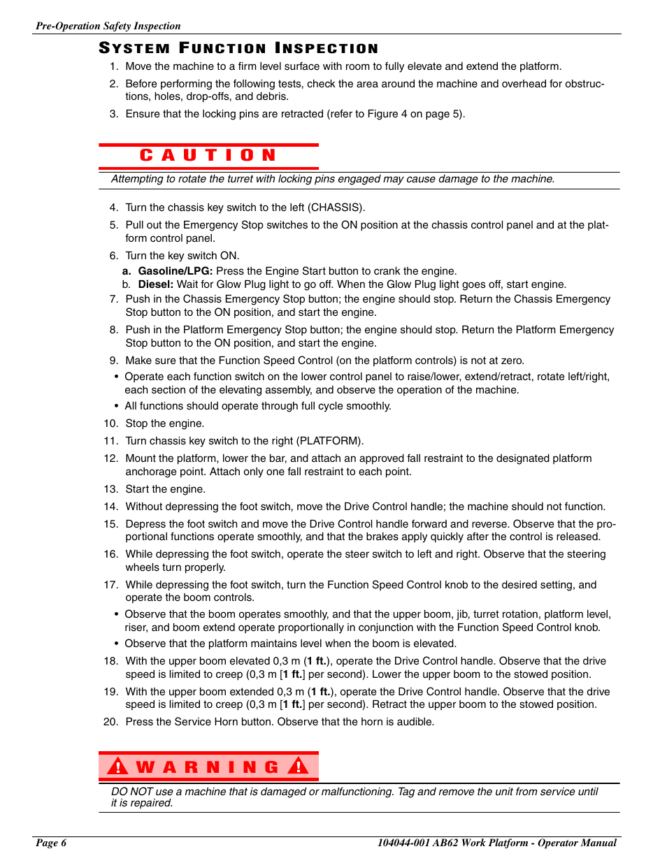 System function inspection | Snorkel AB62 User Manual | Page 8 / 24