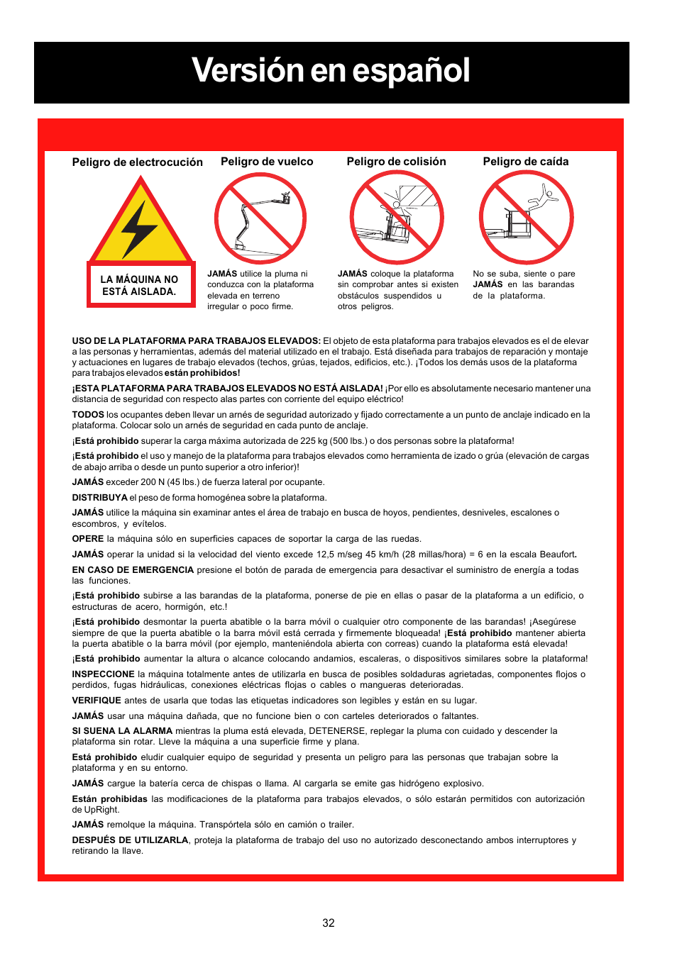 Versión en español, Normas de seguridad | Snorkel AB62RT User Manual | Page 32 / 48