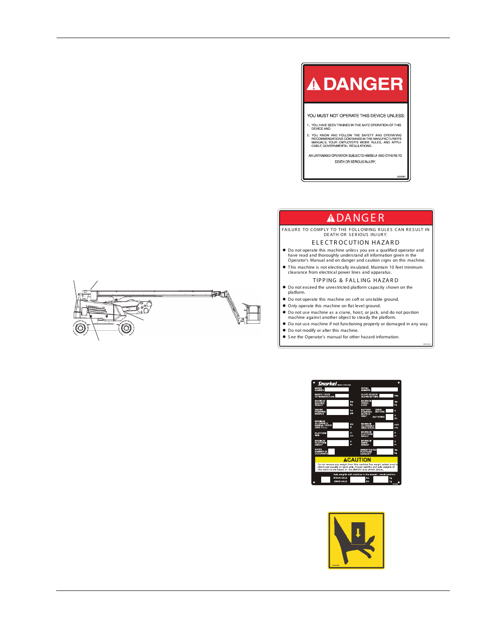 Da ng e r, Chapter 7 – prestart inspection, Left side | Snorkel AB85RJ User Manual | Page 41 / 71