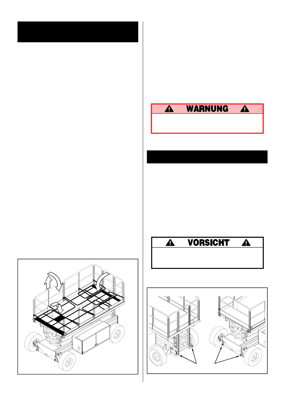 Umklappen der schutzgeländer, Transport der arbeitsbühne, Umklappverfahren (abbildung 6) | Aufstellverfahren, Per kran, Per lkw | Snorkel LX41-sn1001-2746 User Manual | Page 26 / 40