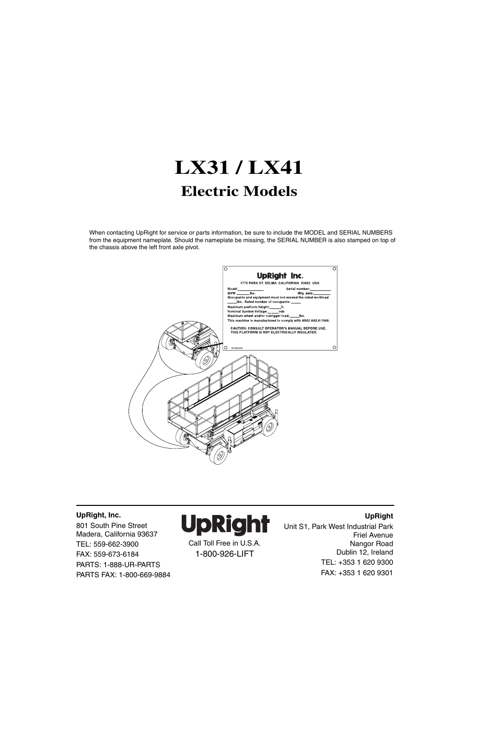 Lx31 / lx41, Electric models | Snorkel LX41 Electric-sn4022+ User Manual | Page 2 / 104