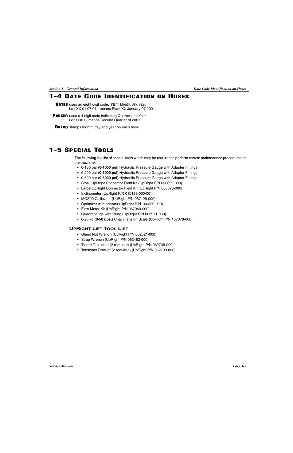 14 date code identification on hoses, 15 special tools | Snorkel LX41 Electric-sn4022+ User Manual | Page 25 / 104