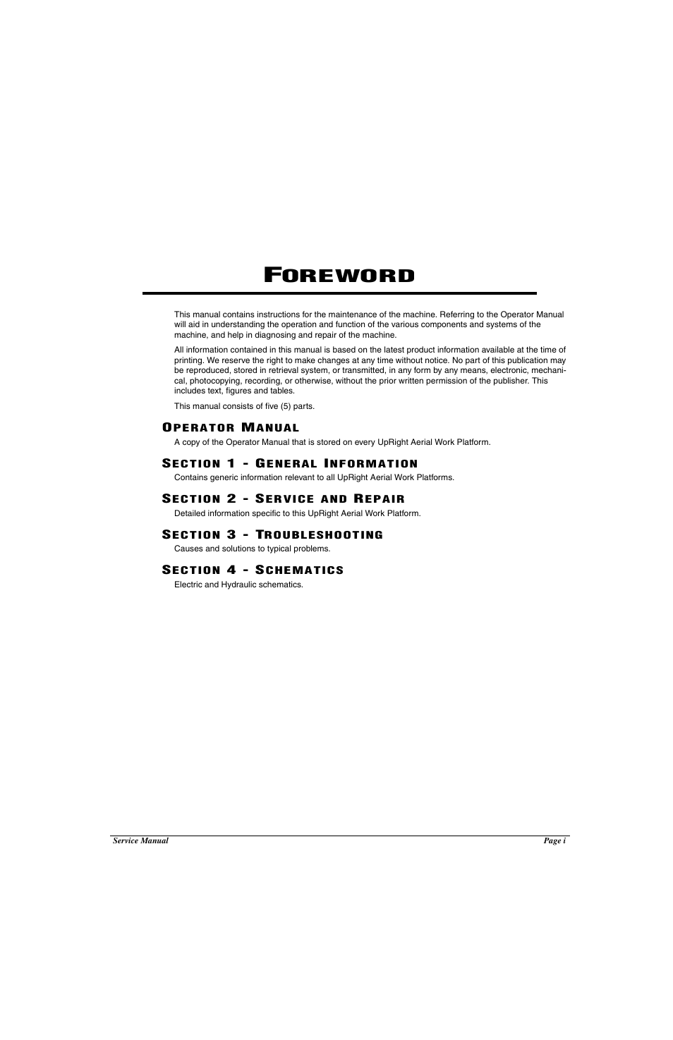 Foreword, Oreword | Snorkel LX41 Electric-sn4022+ User Manual | Page 3 / 104