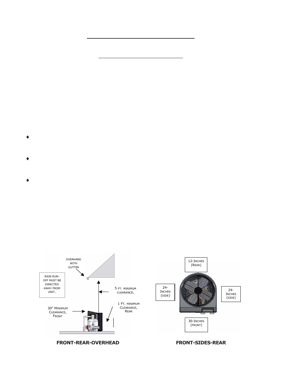 Installation, Placement of heater, Outdoor installation | Indoor installation, Typical installation clearances, Code required clearances, Service and operational clearances | Aquacal H/AT120R User Manual | Page 12 / 44