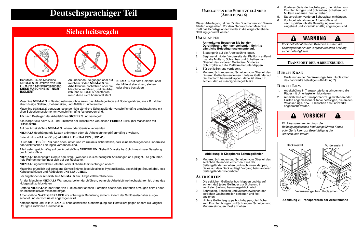 Deutschsprachiger teil, Sicherheitsregeln, Wa rn u n g | Vo r s ich t | Snorkel LX50-sn2747-3299 User Manual | Page 25 / 40