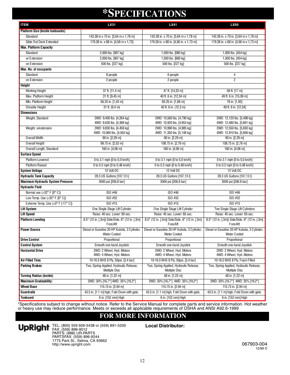 Pecifications, For more information | Snorkel LX50-sn3300-4021 User Manual | Page 12 / 12