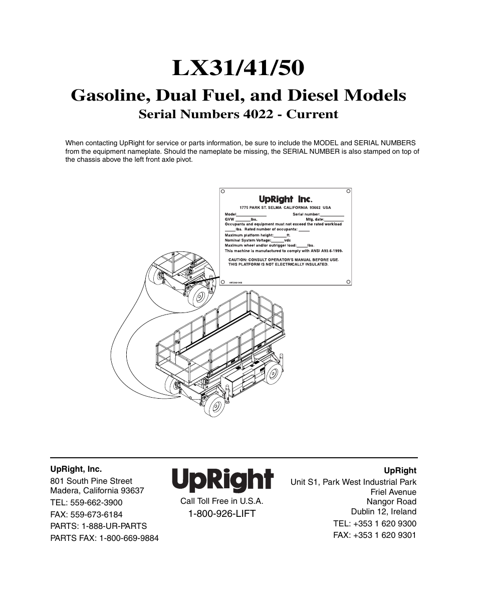 Gasoline, dual fuel, and diesel models, Serial numbers 4022 - current | Snorkel LX50-sn4022+ User Manual | Page 2 / 24