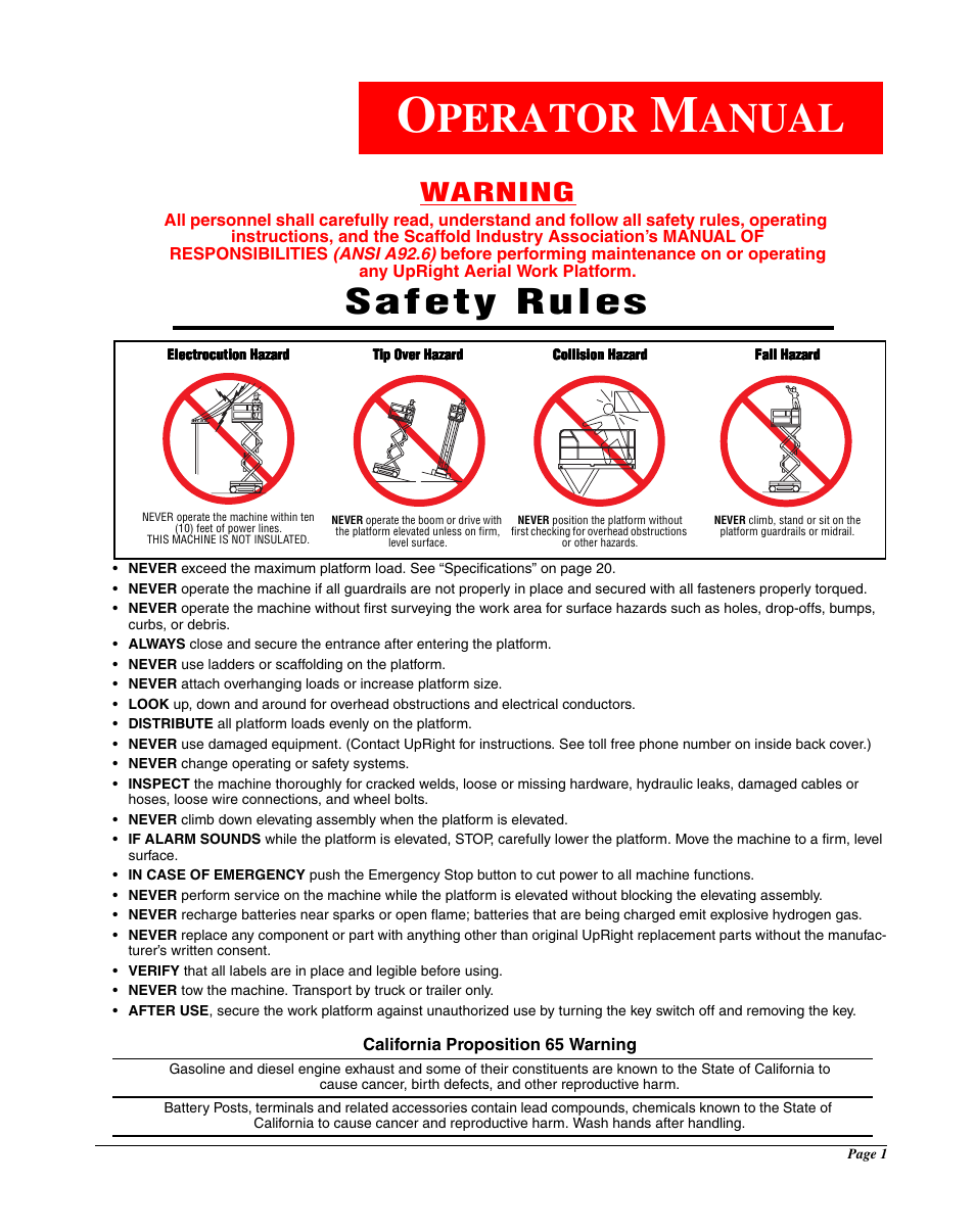 Perator, Anual, Warning | Snorkel LX50-sn4022+ User Manual | Page 3 / 24