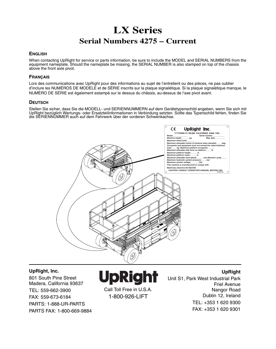 Lx series, Serial numbers 4275 – current | Snorkel LX50-sn4275+ User Manual | Page 2 / 72