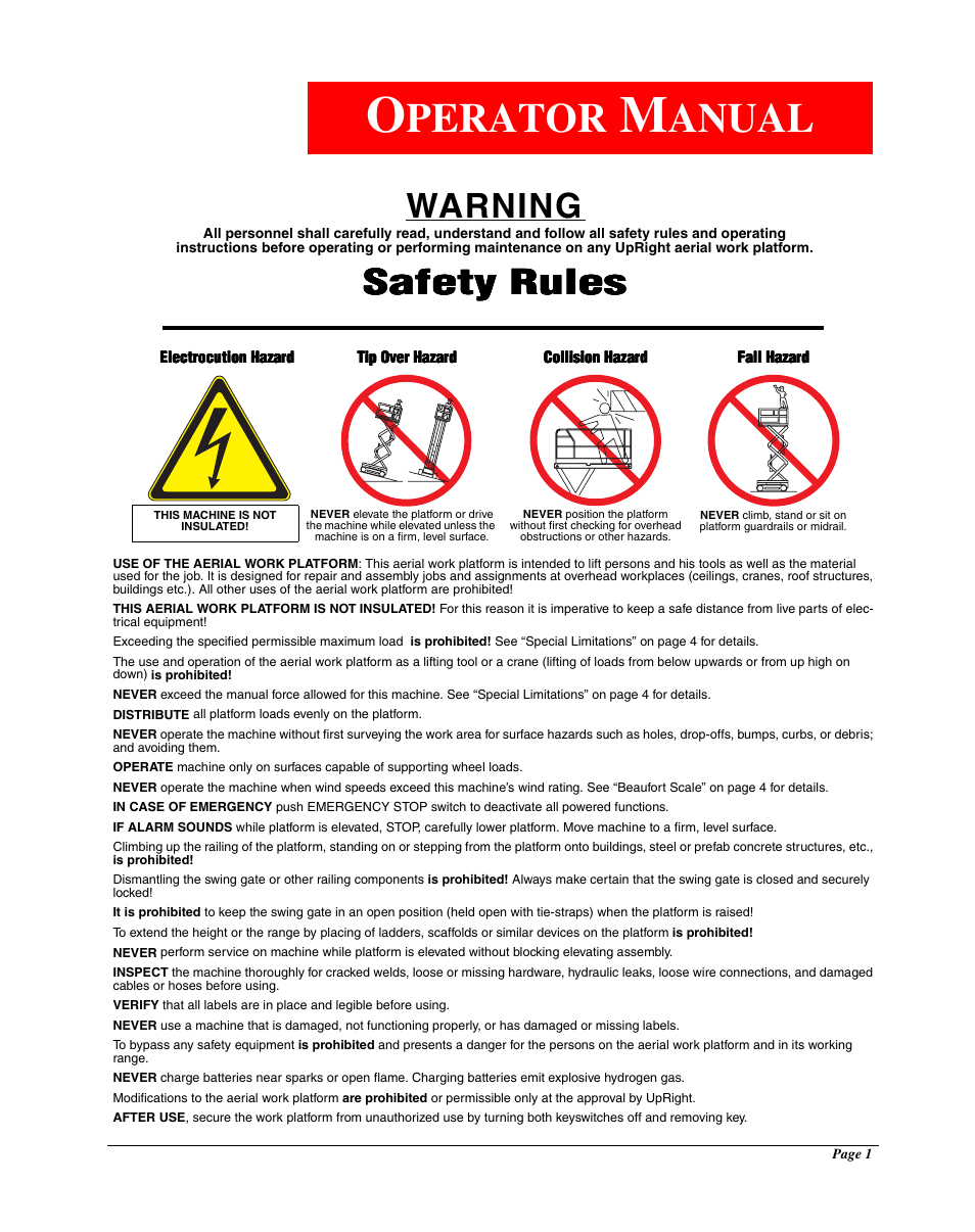 Perator, Anual, Warning | Safety rules | Snorkel LX50-sn4275+ User Manual | Page 3 / 72