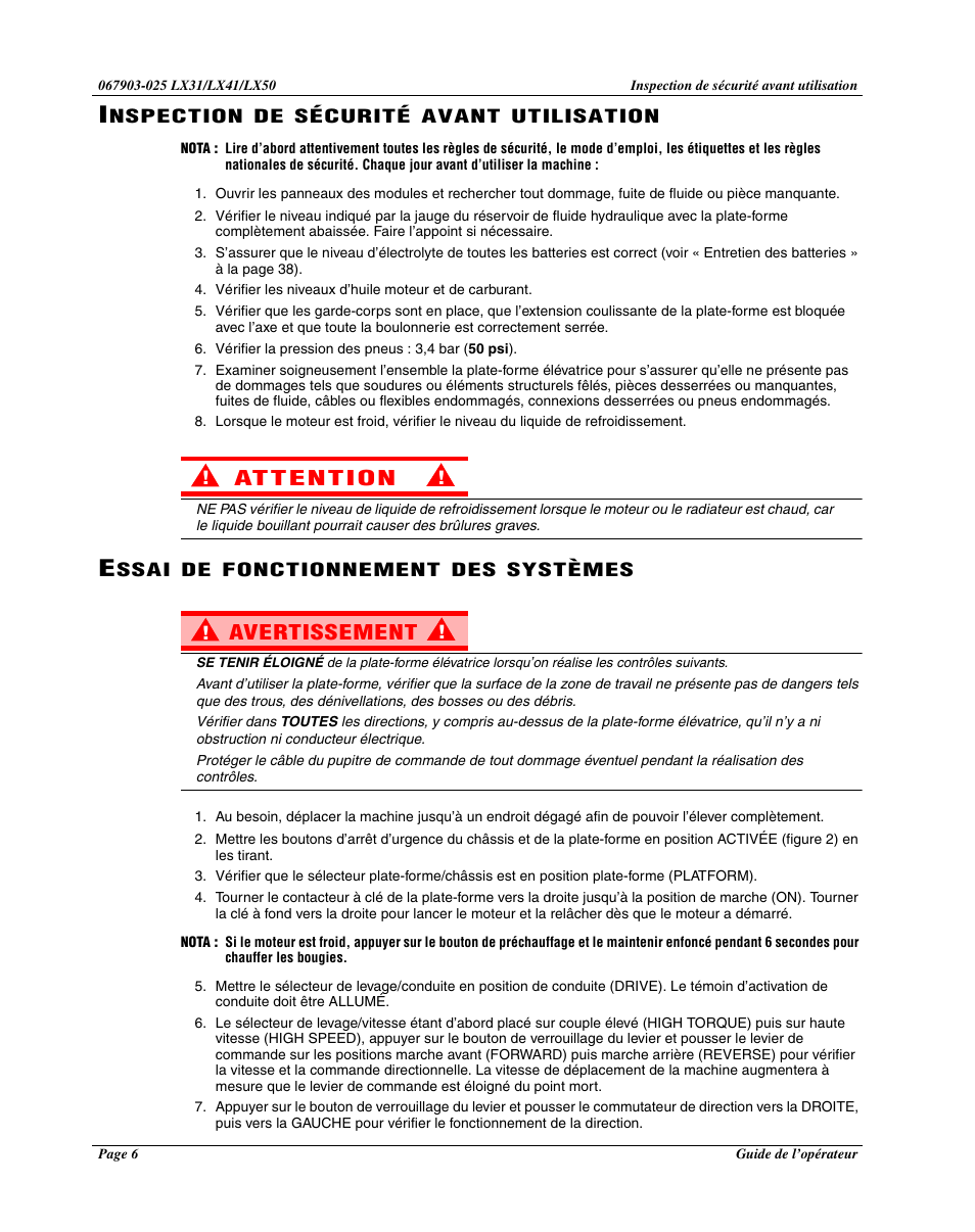 Avertissement | Snorkel LX50-sn4275+ User Manual | Page 30 / 72