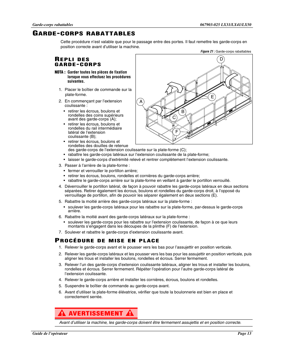 Avertissement | Snorkel LX50-sn4275+ User Manual | Page 37 / 72