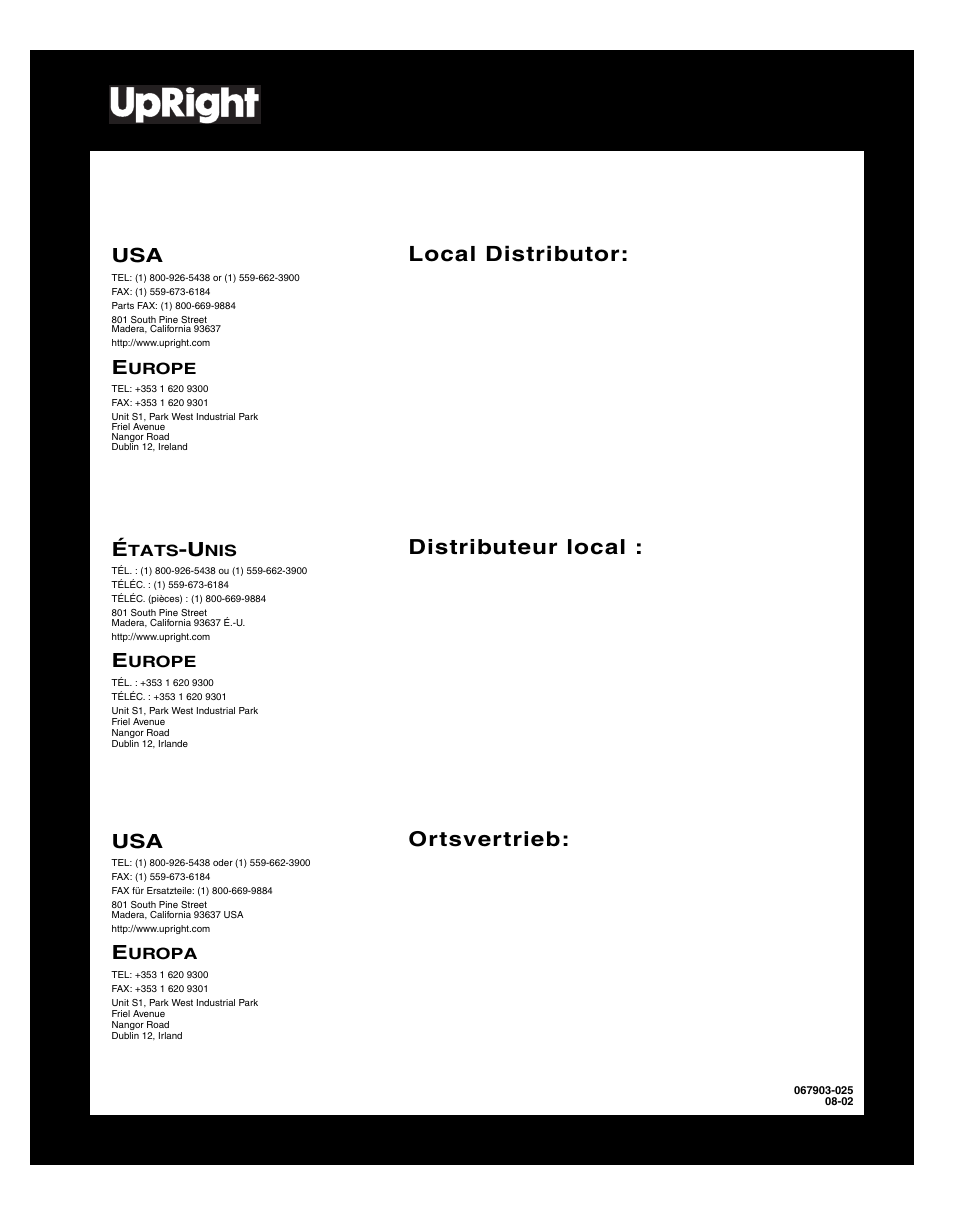 Local distributor, Distributeur local, Ortsvertrieb | Snorkel LX50-sn4275+ User Manual | Page 72 / 72