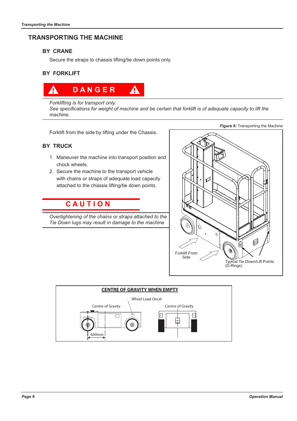 Transporting the machine | Snorkel M1230E User Manual | Page 13 / 20