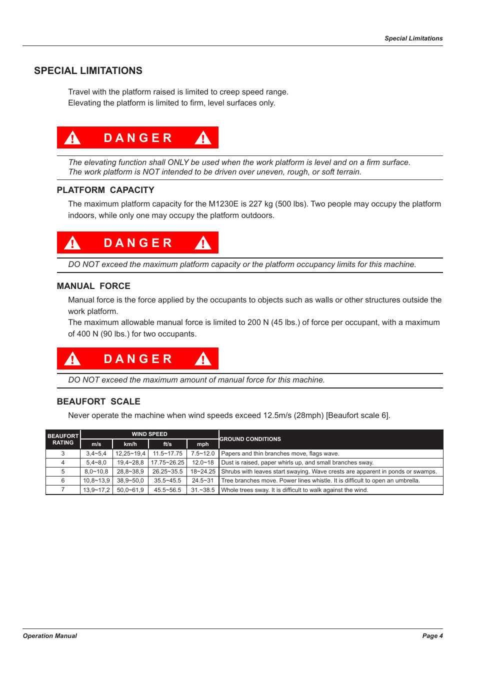 Special limitations | Snorkel M1230E User Manual | Page 8 / 20