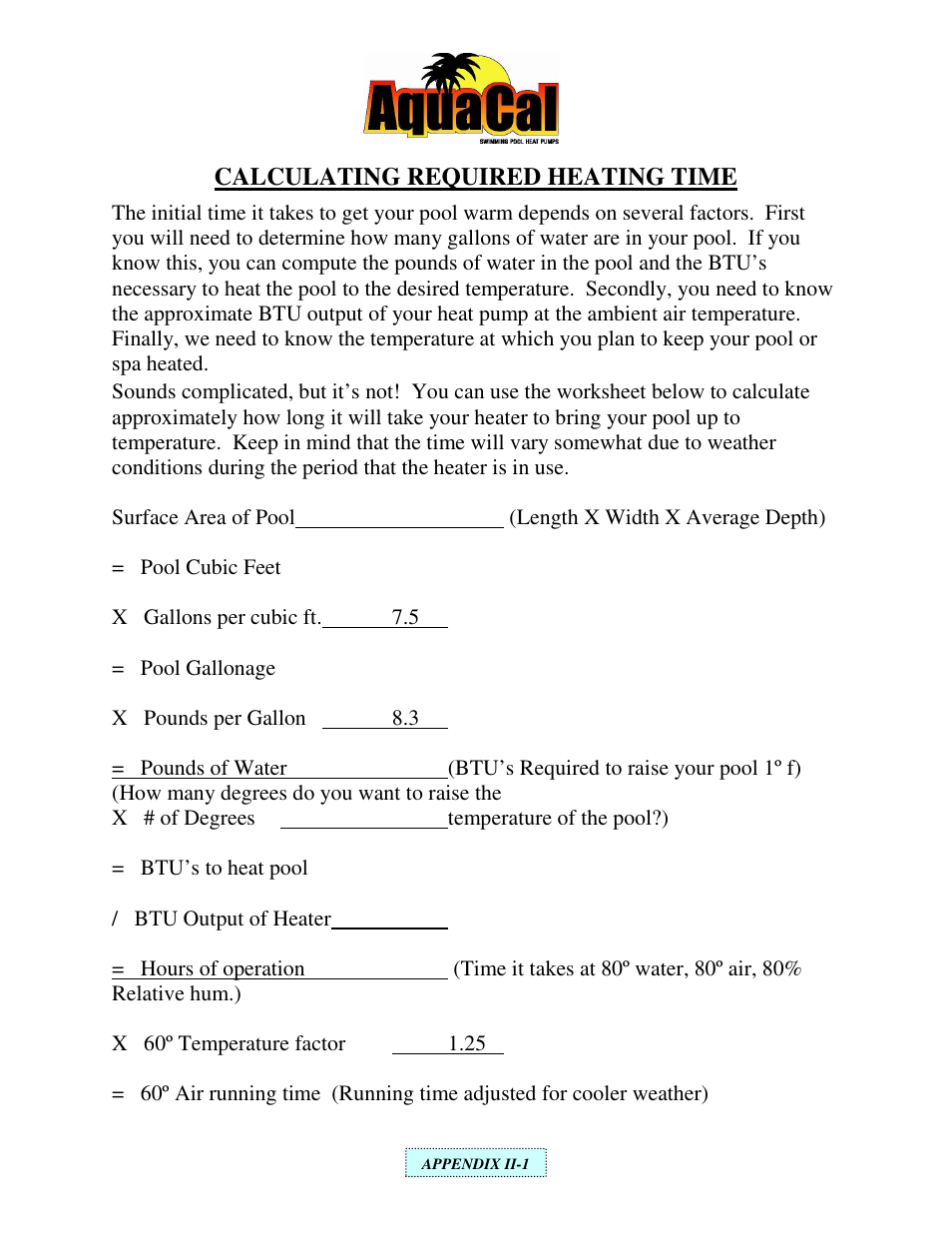 Calculating required heating time | Aquacal H 100 User Manual | Page 23 / 36