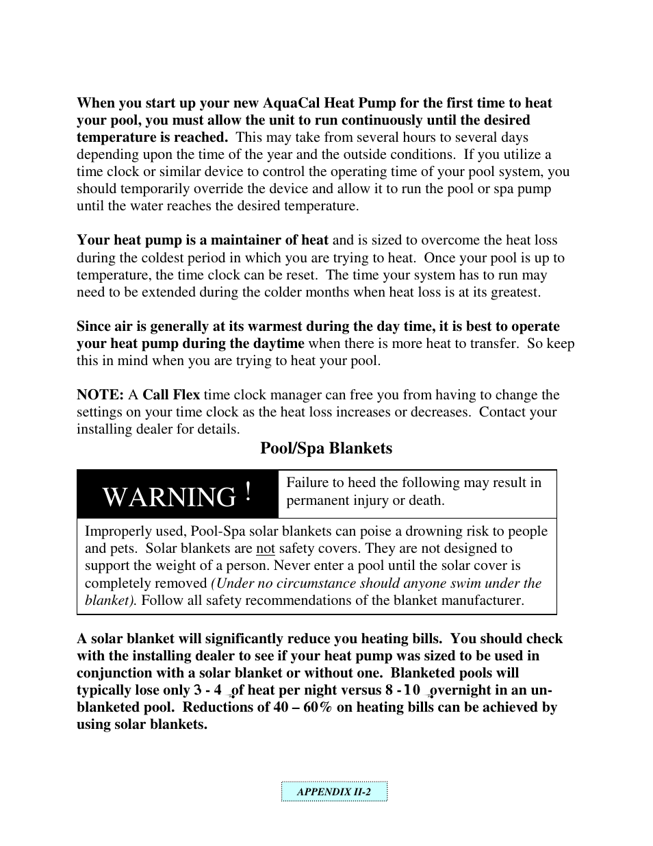 Warning | Aquacal H 100 User Manual | Page 24 / 36