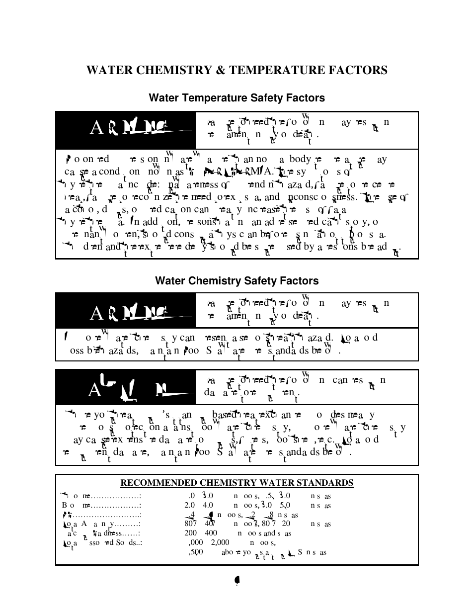 Warning, Caution, Water chemistry & temperature factors | Aquacal H 100 User Manual | Page 6 / 36