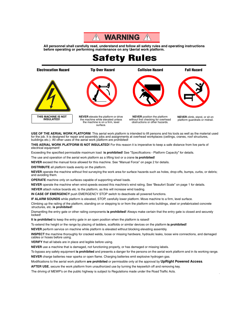 Safety rules, Warning | Snorkel M2639J-sn350+ User Manual | Page 5 / 82