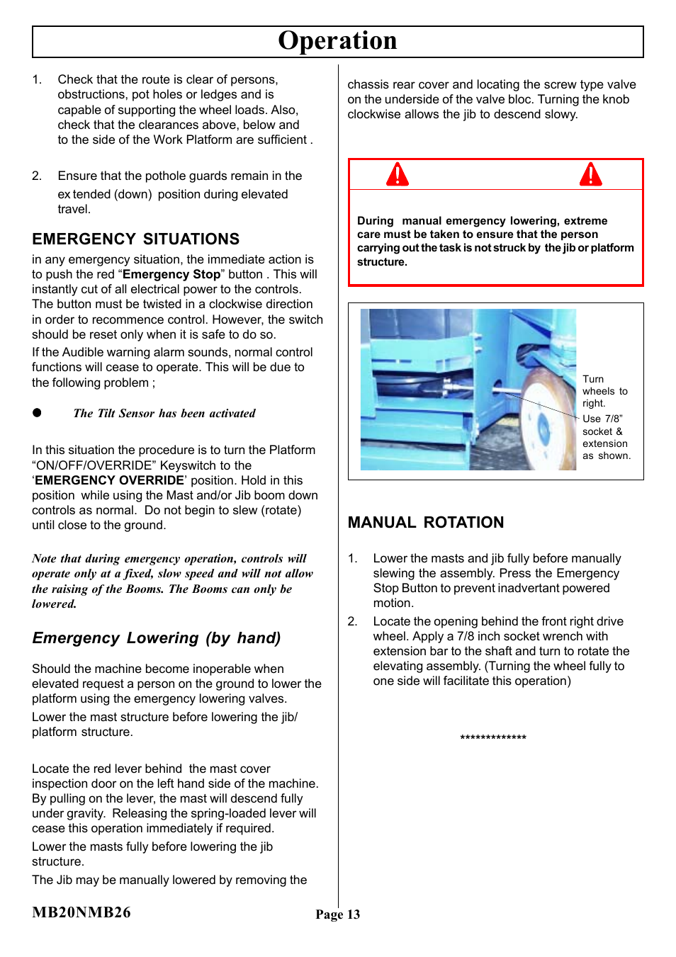 Operation, Caution | Snorkel MB20N-sn0001-0131 User Manual | Page 14 / 16